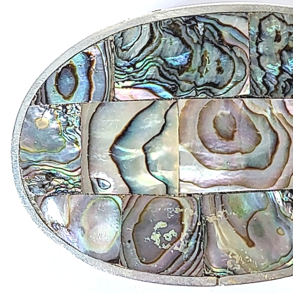 Abalone & Alpaca Silver Belt Buckle UNISEX VINTAGE - Picture 5 of 9